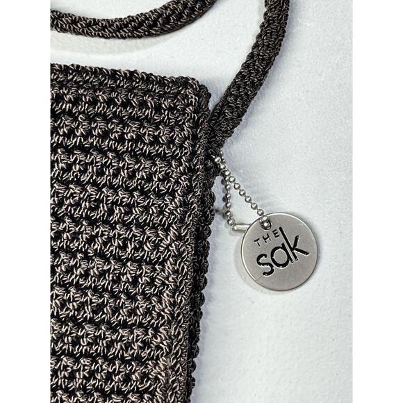 The Sak Crochet Knit Flap Over Crossbody Handbag Dark Brown Shoulder Bag Zip - Picture 4 of 9